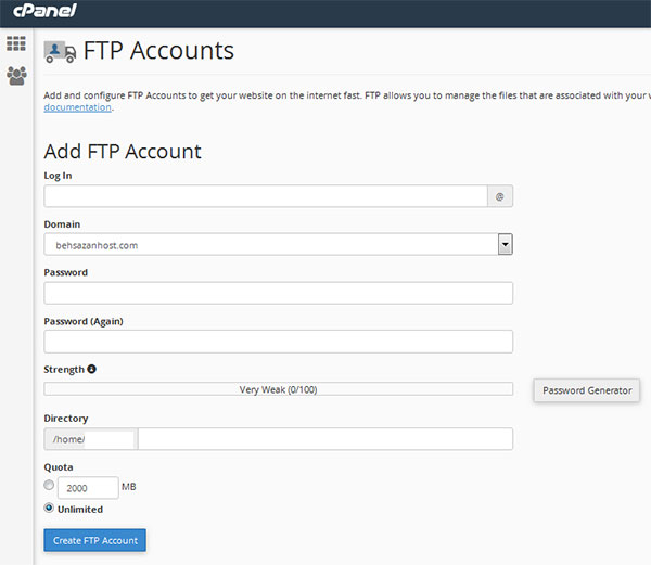 ftp connection cpanel